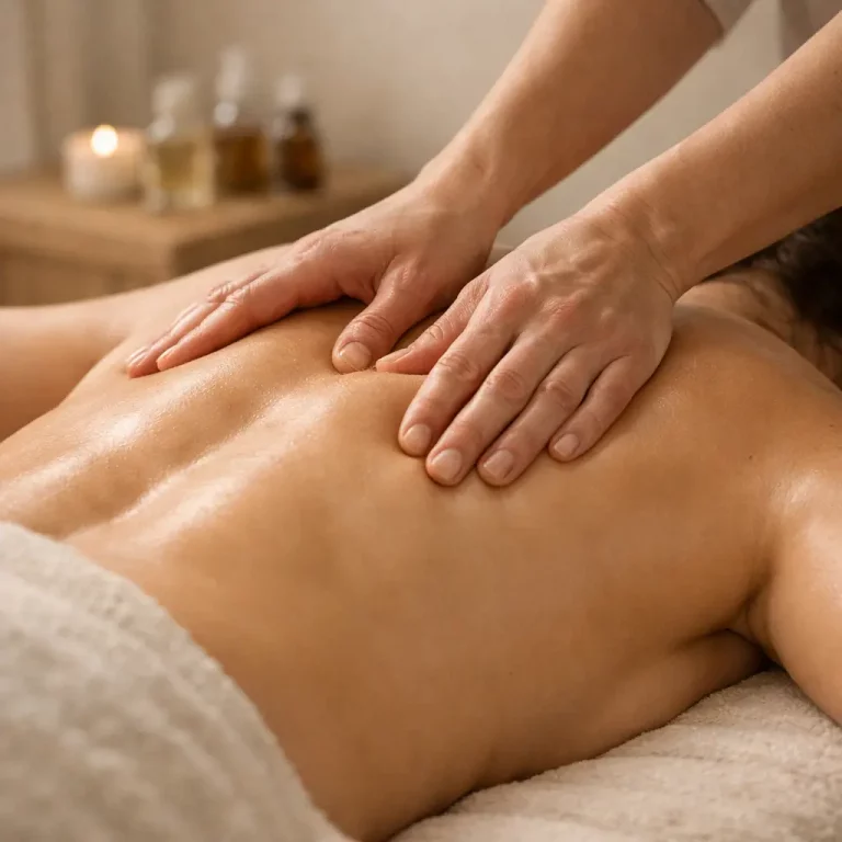 Massage thérapeutique du dos aux huiles essentielles réalisé à l’Espace Ginko à Monflanquin pour libérer les tensions musculaires et favoriser le bien-être corporel
