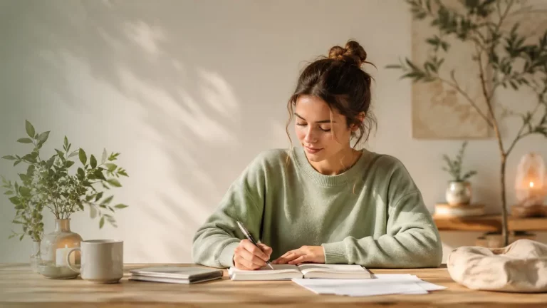 Jeune femme révisant dans une ambiance apaisante pour mieux gérer le stress des examens avec l’Espace Ginko en Lot-et-Garonne